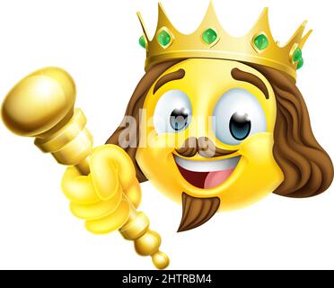 König Emoticon Emoji Gesicht Gold Krone Cartoon-Symbol Stock Vektor