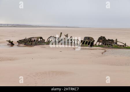 Das Wrack eines Zwergunterseeboots aus dem Zweiten Weltkrieg, bekannt als X-Klasse oder X-Craft, das 1943–44 für die Royal Navy gebaut wurde Stockfoto