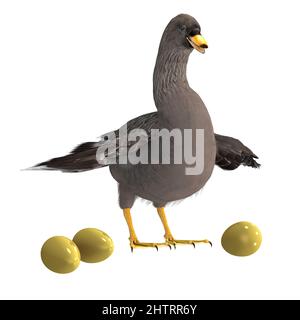 Aesops Fabel von einer Gans, die goldene Eier legte, was eine Moral ist, nicht etwas zu zerstören, das von großem Wert ist. Stockfoto