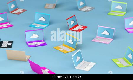 Bunte Laptop-Computer, Schullerngeräte-Konzept, 3D Illustration Stockfoto