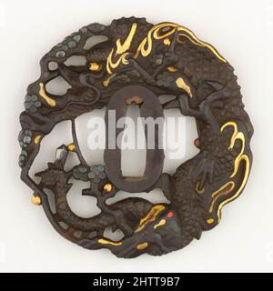 Kunst inspiriert von Schwertwächter (Tsuba), Ende 17.. Jahrhundert, Japanisch, Silber, Gold, W. 3 3/8 Zoll (8,6 cm), Schwertmöbel-Tsuba, Klassisches Werk, das von Artotop mit einem Schuss Moderne modernisiert wurde. Formen, Farbe und Wert, auffällige visuelle Wirkung auf Kunst. Emotionen durch Freiheit von Kunstwerken auf zeitgemäße Weise. Eine zeitlose Botschaft, die eine wild kreative neue Richtung verfolgt. Künstler, die sich dem digitalen Medium zuwenden und die Artotop NFT erschaffen Stockfoto