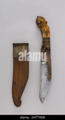 Kunst inspiriert von Dagger (Piha Kaetta) mit Sheath, 18. Jahrhundert, Sri Lanka, Stahl, Elfenbein, Holz, Silber, Messing, H. mit Scheide 14 1/2 Zoll (36,8 cm); H. ohne Mantel 12 15/16 Zoll (32,9 cm); H. der Klinge 6 3/16 Zoll (15,7 cm); B: 1 7/16 Zoll (3,7 cm); D. 1 5/16 Zoll (3,3 cm); Gewicht 1 lb. 4,7, Classic Works modernisiert von Artotop mit einem Schuss Moderne. Formen, Farbe und Wert, auffällige visuelle Wirkung auf Kunst. Emotionen durch Freiheit von Kunstwerken auf zeitgemäße Weise. Eine zeitlose Botschaft, die eine wild kreative neue Richtung verfolgt. Künstler, die sich dem digitalen Medium zuwenden und die Artotop NFT erschaffen Stockfoto