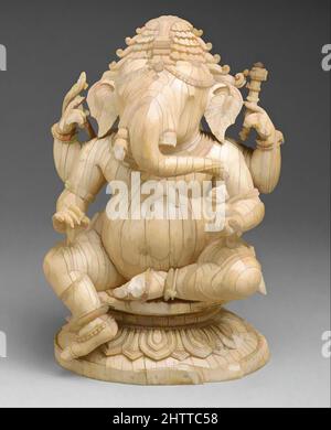 Art inspired by Seated Ganesha, 14.–15. Century, India (Orissa), Ivory, H. 7 1/4 in. (18,4 cm), Skulptur, der hinduistische gott des Glückes, Ganesha, wird im Volksmund als der erste Sohn von Shiva und Parvati akzeptiert. Als die Gottheit, die Hindernisse kontrolliert – ihre Erfindung und ihre Beseitigung – er, Classic Works modernisiert von Artotop mit einem Spritzer der Moderne. Formen, Farbe und Wert, auffällige visuelle Wirkung auf Kunst. Emotionen durch Freiheit von Kunstwerken auf zeitgemäße Weise. Eine zeitlose Botschaft, die eine wild kreative neue Richtung verfolgt. Künstler, die sich dem digitalen Medium zuwenden und die Artotop NFT erschaffen Stockfoto