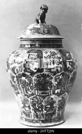 Kunst inspiriert von Covered Jar, Qing-Dynastie (1644–1911), Kangxi-Zeit (1662–1722), Ende 17.–Anfang 18. Jahrhundert, China, Porzellan in Unterglasur blau gemalt, H. (mit Deckel) 24 Zoll (61 cm); B: 8 5/8 Zoll (21,9 cm), Keramik, Klassisches von Artotop modernisiertes Werk mit einem Schuss Moderne. Formen, Farbe und Wert, auffällige visuelle Wirkung auf Kunst. Emotionen durch Freiheit von Kunstwerken auf zeitgemäße Weise. Eine zeitlose Botschaft, die eine wild kreative neue Richtung verfolgt. Künstler, die sich dem digitalen Medium zuwenden und die Artotop NFT erschaffen Stockfoto