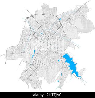 Simferopol, Krim, Ukraine hochauflösende Vektorkarte mit Stadtgrenzen und umrissenen Wegen. Weiße zusätzliche Umrisse für Hauptstraßen. Viele Details Stock Vektor