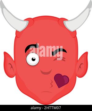 Vektor-Illustration eines Zeichentrickfilm Dämon Gesicht geben einen herzförmigen Kuss Stock Vektor