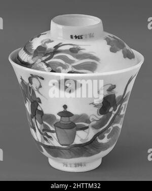 Kunst inspiriert von Covered Cup, Qing-Dynastie (1644–1911), Daoguang-Marke und Periode (1821–50), China, Porzellan in Unterglasur blau gemalt, H. 4 Zoll (10,2 cm), Keramik, Klassisches von Artotop modernisiertes Werk mit einem Schuss Moderne. Formen, Farbe und Wert, auffällige visuelle Wirkung auf Kunst. Emotionen durch Freiheit von Kunstwerken auf zeitgemäße Weise. Eine zeitlose Botschaft, die eine wild kreative neue Richtung verfolgt. Künstler, die sich dem digitalen Medium zuwenden und die Artotop NFT erschaffen Stockfoto