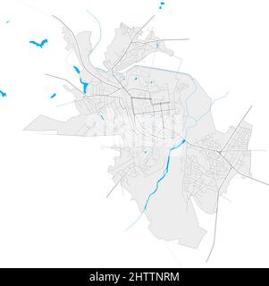 Romny, Oblast Sumy, Ukraine hochauflösende Vektorkarte mit Stadtgrenzen und umrissenen Pfaden. Weiße zusätzliche Umrisse für Hauptstraßen. Viele Details Stock Vektor