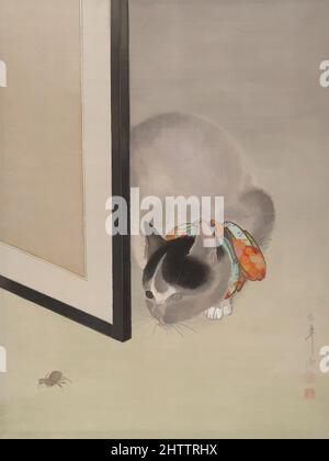 Kunst inspiriert von Cat Watching a Spider, 猫に蜘蛛図, Meiji-Zeit (1868–1912), ca. 1888–92, Japan, Albumblatt; Tinte und Farbe auf Seide, 14 3/4 x 11 Zoll (37,5 x 27,9 cm), Gemälde, Ōide Tōkō (japanisch, 1841–1905, Klassisches Werk, modernisiert von Artotop mit einem Schuss Moderne. Formen, Farbe und Wert, auffällige visuelle Wirkung auf Kunst. Emotionen durch Freiheit von Kunstwerken auf zeitgemäße Weise. Eine zeitlose Botschaft, die eine wild kreative neue Richtung verfolgt. Künstler, die sich dem digitalen Medium zuwenden und die Artotop NFT erschaffen Stockfoto