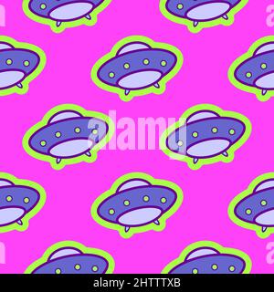 Helles UFO-Muster im Cartoon-Stil für Druck und Dekoration. Vektorgrafik. Stock Vektor