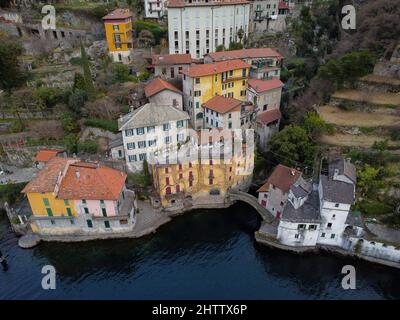 Blick auf das Dorf Nesso am Comer See Stockfoto