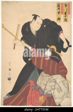 Kunst inspiriert von der Szene aus einem Drama, Edo-Zeit (1615–1868), 1804, Japan, Polychromer Holzschnitt; Tinte und Farbe auf Papier, H. 15 1/8 Zoll (38,4 cm); B: 10 3/16 Zoll (25,9 cm), Drucke, Utagawa Toyokuni I (japanisch, 1769–1825, Klassisches Werk, modernisiert von Artotop mit einem Schuss Moderne. Formen, Farbe und Wert, auffällige visuelle Wirkung auf Kunst. Emotionen durch Freiheit von Kunstwerken auf zeitgemäße Weise. Eine zeitlose Botschaft, die eine wild kreative neue Richtung verfolgt. Künstler, die sich dem digitalen Medium zuwenden und die Artotop NFT erschaffen Stockfoto