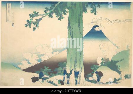 Kunst inspiriert vom Mishima Pass in der Provinz Kai (Kōshū Mishima goe), aus der Serie 36 Ansichten des Fuji-Berges (Fugaku sanjūrokkei, 冨嶽三十六景 甲州三島越, Edo-Periode (1615–1868), ca. 1830–32, Japan, Polychromer Holzschnitt; Tinte und Farbe auf Papier, 9 5/8 x 14 7/8 Zoll (24,4 x 37,8 cm, Classic Works modernisiert von Artotop mit einem Schuss Modernität. Formen, Farbe und Wert, auffällige visuelle Wirkung auf Kunst. Emotionen durch Freiheit von Kunstwerken auf zeitgemäße Weise. Eine zeitlose Botschaft, die eine wild kreative neue Richtung verfolgt. Künstler, die sich dem digitalen Medium zuwenden und die Artotop NFT erschaffen Stockfoto