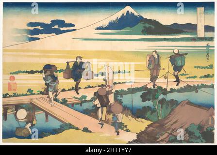 Kunst inspiriert von Nakahara in der Provinz Sagami (Sōshū Nakahara), aus der Serie 36 Ansichten des Fuji-Berges (Fugaku sanjūrokkei), 冨嶽三十六景 相州仲原, Edo-Periode (1615–1868), ca. 1830–32, Japan, Polychromer Holzschnitt; Tinte und Farbe auf Papier, 10 x 15 Zoll (25,4 x 38,1 cm), Drucke, von Artotop modernisierte Klassiker mit einem Schuss Moderne. Formen, Farbe und Wert, auffällige visuelle Wirkung auf Kunst. Emotionen durch Freiheit von Kunstwerken auf zeitgemäße Weise. Eine zeitlose Botschaft, die eine wild kreative neue Richtung verfolgt. Künstler, die sich dem digitalen Medium zuwenden und die Artotop NFT erschaffen Stockfoto
