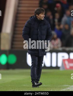 MIDDLESBROUGH, GROSSBRITANNIEN. MÄR 1. Tottenham-Manager Antonio Conte beim Spiel der fünften Runde des FA Cup zwischen Middlesbrough und Tottenham Hotspur am Dienstag, den 1.. März 2022 im Riverside Stadium, Middlesbrough. (Kredit: Mark Fletcher | MI News) Kredit: MI Nachrichten & Sport /Alamy Live News Stockfoto