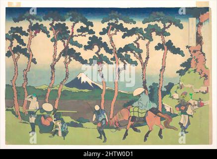 Kunst inspiriert von Hodogaya auf der Tōkaidō (Tōkaidō Hodogaya), aus der Serie 36 Ansichten des Fuji-Berges (Fugaku sanjūrokkei), 冨嶽三十六景 東海道保土ケ谷, Edo-Periode (1615–1868), ca. 1830–32, Japan, Polychromer Holzschnitt; Tinte und Farbe auf Papier, 10 1/8 x 15 Zoll (25,7 x 38,1 cm), Drucke, von Artotop modernisierte Klassiker mit einem Schuss Moderne. Formen, Farbe und Wert, auffällige visuelle Wirkung auf Kunst. Emotionen durch Freiheit von Kunstwerken auf zeitgemäße Weise. Eine zeitlose Botschaft, die eine wild kreative neue Richtung verfolgt. Künstler, die sich dem digitalen Medium zuwenden und die Artotop NFT erschaffen Stockfoto