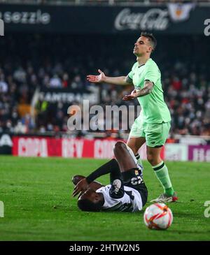 Valencia, Spanien. 02. März 2022. Copa del Rey Halbfinale zweite Runde Spiel: Valencia gegen Athletic Club Bilbao im Mestalla Stadion. Valencia March 02, 2022 Partido de vuelta de la semifinal de la Copa del Rey: Valencia vs Athletic Club Bilbao en el Estadio de Mestalla, Valencia 2 de Marzo de 2022 900/Cordon Presseinformation: CORDON PRESS/Alamy Live News Stockfoto