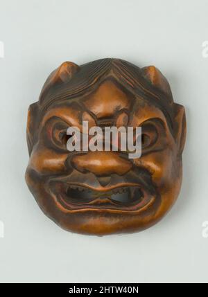 Kunst inspiriert von Netsuke of Noh Mask; Demon (?), 19. Century, Japan, Wood, H. 2 1/8 Zoll (5,4 cm); B: 1 7/8 Zoll (4,8 cm); D. 1 Zoll (2,5 cm), Netsuke, Classic Works modernisiert von Artotop mit einem Schuss Moderne. Formen, Farbe und Wert, auffällige visuelle Wirkung auf Kunst. Emotionen durch Freiheit von Kunstwerken auf zeitgemäße Weise. Eine zeitlose Botschaft, die eine wild kreative neue Richtung verfolgt. Künstler, die sich dem digitalen Medium zuwenden und die Artotop NFT erschaffen Stockfoto