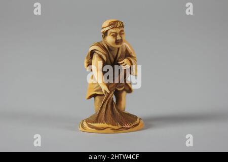 Art inspired by Netsuke, 19. Century, Japan, Ivory, H. 2 in. (5,1 cm), Netsuke, Classic Works modernisiert von Artotop mit einem Schuss Moderne. Formen, Farbe und Wert, auffällige visuelle Wirkung auf Kunst. Emotionen durch Freiheit von Kunstwerken auf zeitgemäße Weise. Eine zeitlose Botschaft, die eine wild kreative neue Richtung verfolgt. Künstler, die sich dem digitalen Medium zuwenden und die Artotop NFT erschaffen Stockfoto