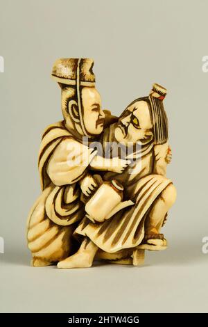 Kunst inspiriert von Netsuke von zwei männlichen Figuren, 19. Jahrhundert, Japan, Elfenbein, Netsuke, Klassische Werke, die von Artotop mit einem Hauch von Moderne modernisiert wurden. Formen, Farbe und Wert, auffällige visuelle Wirkung auf Kunst. Emotionen durch Freiheit von Kunstwerken auf zeitgemäße Weise. Eine zeitlose Botschaft, die eine wild kreative neue Richtung verfolgt. Künstler, die sich dem digitalen Medium zuwenden und die Artotop NFT erschaffen Stockfoto