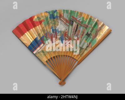 Kunst inspiriert von Chūkei Fan, Edo-Zeit (1615–1868), 19. Jahrhundert, Japan, Tinte, Farbe und Blattgold auf Papier; Bambus und Lack, 13 1/4 × 19 Zoll (33,7 × 48,3 cm), Fans, in den raffinierten und vereinfachten Aufführungen des Noh-Theaters spielt der Fan eine wichtige Rolle bei der Abgrenzung von klassischen Werken, die von Artotop mit einem Schuss Moderne modernisiert wurden. Formen, Farbe und Wert, auffällige visuelle Wirkung auf Kunst. Emotionen durch Freiheit von Kunstwerken auf zeitgemäße Weise. Eine zeitlose Botschaft, die eine wild kreative neue Richtung verfolgt. Künstler, die sich dem digitalen Medium zuwenden und die Artotop NFT erschaffen Stockfoto