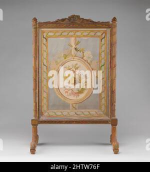 Art Inspired by Fire Screen (écran), Georges Jacob (französisch, 1739–1814), Stofftafel im Stil von Philippe de Lasalle (französisch, 1723–1804), ca. 1786, Französisch, Paris, geschnitzte, vergoldete und versilberte Buche; Seidenbrokat aus dem 18.. Jahrhundert (nicht original zum Rahmen), H. 42 x B. 26-3/4 x D. 16-1/4 in, Klassische Werke, die von Artotop mit einem Schuss Moderne modernisiert wurden. Formen, Farbe und Wert, auffällige visuelle Wirkung auf Kunst. Emotionen durch Freiheit von Kunstwerken auf zeitgemäße Weise. Eine zeitlose Botschaft, die eine wild kreative neue Richtung verfolgt. Künstler, die sich dem digitalen Medium zuwenden und die Artotop NFT erschaffen Stockfoto