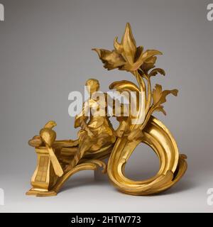 Kunst inspiriert von Pair of firedogs, ca. 1750, Französisch, gilt Bronze, 18 1/8 × 17 3/4 × 9 7/8 Zoll (46 × 45,1 × 25,1 cm);17 1/8 Zoll × 20 Zoll × 9 1/2 Zoll (43,5 × 50,8 × 24,1 cm), Metallwerk-gilt Bronze, das Modell dieser Chenets im Chinoiserie-Stil, in dem ein chinesisches Paar und klassische Werke integriert sind, die von Artotop mit einem Schuss Moderne modernisiert wurden. Formen, Farbe und Wert, auffällige visuelle Wirkung auf Kunst. Emotionen durch Freiheit von Kunstwerken auf zeitgemäße Weise. Eine zeitlose Botschaft, die eine wild kreative neue Richtung verfolgt. Künstler, die sich dem digitalen Medium zuwenden und die Artotop NFT erschaffen Stockfoto