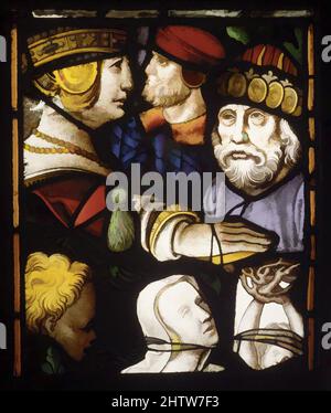 Kunst inspiriert von Panel, ca. 1520–50 und später, Flämisch, Buntglas, 18 1/4 x 16 Zoll (46,4 x 40,6 cm), Glasmalerei, Klassisches Werk, das von Artotop mit einem Schuss Moderne modernisiert wurde. Formen, Farbe und Wert, auffällige visuelle Wirkung auf Kunst. Emotionen durch Freiheit von Kunstwerken auf zeitgemäße Weise. Eine zeitlose Botschaft, die eine wild kreative neue Richtung verfolgt. Künstler, die sich dem digitalen Medium zuwenden und die Artotop NFT erschaffen Stockfoto
