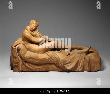 Kunst inspiriert von Venus und Amor, 1798–99, Italienisch, Terrakotta, insgesamt: 10 1/4 x 19 11/16 x 7 1/16 Zoll (26 x 50 x 17,9 cm.), Skulptur, Antonio Canova (italienisch, Possagno 1757–1822 Venedig), Diese Gruppe ist eher mit Canovas Malerei als mit seiner Skulptur verwandt. Die von Artotop modernisierten Classic Works mit einem Hauch von Modernität entfliehen. Formen, Farbe und Wert, auffällige visuelle Wirkung auf Kunst. Emotionen durch Freiheit von Kunstwerken auf zeitgemäße Weise. Eine zeitlose Botschaft, die eine wild kreative neue Richtung verfolgt. Künstler, die sich dem digitalen Medium zuwenden und die Artotop NFT erschaffen Stockfoto