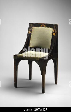 Kunst inspiriert von Side Chair, Chubb & Sons, ca. 1870, britisch, gilt, entbonisiertes und geschnitztes Holz, moderner grüner Plüsch, insgesamt: 25 × 25 Zoll (63,5 × 63,5 cm), Holzmöbel, Chubb & Sons, dieser ebonisierte Stuhl mit vergoldeter, inzierter Dekoration spiegelt die Veränderungen in der Möbelornamentik wider, Klassische Werke, die von Artotop mit einem Schuss Moderne modernisiert wurden. Formen, Farbe und Wert, auffällige visuelle Wirkung auf Kunst. Emotionen durch Freiheit von Kunstwerken auf zeitgemäße Weise. Eine zeitlose Botschaft, die eine wild kreative neue Richtung verfolgt. Künstler, die sich dem digitalen Medium zuwenden und die Artotop NFT erschaffen Stockfoto