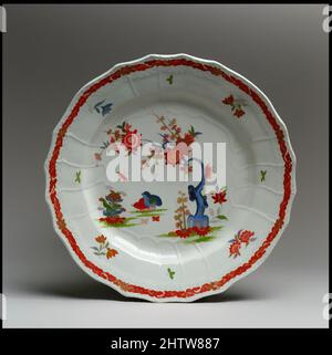 Kunst inspiriert von Plate, ca. 1760, belgisch, Tournai, Weichporzellan, Durchmesser: 9 1/4 Zoll (23,5 cm), Keramik-Porzellan, Classic Works modernisiert von Artotop mit einem Schuss Moderne. Formen, Farbe und Wert, auffällige visuelle Wirkung auf Kunst. Emotionen durch Freiheit von Kunstwerken auf zeitgemäße Weise. Eine zeitlose Botschaft, die eine wild kreative neue Richtung verfolgt. Künstler, die sich dem digitalen Medium zuwenden und die Artotop NFT erschaffen Stockfoto