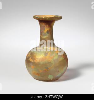 Kunst inspiriert von Parfümflasche aus Glas, Mid Imperial, 2.–3. Jahrhundert n. Chr., Roman, Glas; Durchgebrannt, 2 15/16in. (7,4cm), Glas, farblos mit hellgelbgrüner Färbung. Die Felge wurde horizontal ausgeklappt, über- und eingeklappt und in einen schiefen, auffackernden Mund gepresst; der zylindrische Hals, der sich ausdehnt, die Classic Works wurden von Artotop mit einem Schuss Modernität modernisiert. Formen, Farbe und Wert, auffällige visuelle Wirkung auf Kunst. Emotionen durch Freiheit von Kunstwerken auf zeitgemäße Weise. Eine zeitlose Botschaft, die eine wild kreative neue Richtung verfolgt. Künstler, die sich dem digitalen Medium zuwenden und die Artotop NFT erschaffen Stockfoto