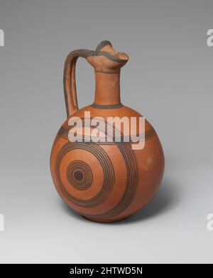 Kunst inspiriert von Terrakotta-Krug, Cypro-Archaic I, ca. 750–600 v. Chr., Zypern, Terrakotta, H. 7 3/4 Zoll (19,7 cm), Vasen, horizontale und vertikale Kreise; Sieb im Mund. Die zypriotischen Sieb-Vasen wurden wahrscheinlich von phönizischen Beispielen beeinflusst. Sie können verwendet worden sein, um herb-, Classic Works zu strapazieren, die von Artotop mit einem Schuss Moderne modernisiert wurden. Formen, Farbe und Wert, auffällige visuelle Wirkung auf Kunst. Emotionen durch Freiheit von Kunstwerken auf zeitgemäße Weise. Eine zeitlose Botschaft, die eine wild kreative neue Richtung verfolgt. Künstler, die sich dem digitalen Medium zuwenden und die Artotop NFT erschaffen Stockfoto
