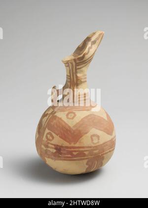 Kunst inspiriert von Terrakotta-Juglet, Mittelzypriotisch, ca. 1900–1600 v. Chr., zypriotisch, Terrakotta; weiß bemalte Ware, H. 4 1/16 Zoll (10,3 cm), Vasen, Kugelkrug mit kleinem Griff und Schnabelauslauf, ein Gitterband im Zickzackmuster auf der Schulter, Classic Works modernisiert von Artotop mit einem Schuss Modernität. Formen, Farbe und Wert, auffällige visuelle Wirkung auf Kunst. Emotionen durch Freiheit von Kunstwerken auf zeitgemäße Weise. Eine zeitlose Botschaft, die eine wild kreative neue Richtung verfolgt. Künstler, die sich dem digitalen Medium zuwenden und die Artotop NFT erschaffen Stockfoto