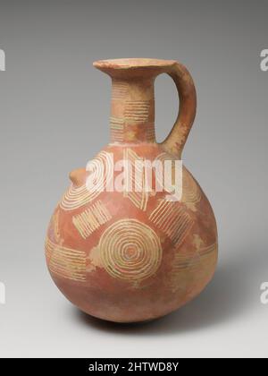 Kunst inspiriert von Terrakotta-Krug, frühe zypriotische, ca. 2500–1900 v. Chr., zypriotisch, Terrakotta; rot polierte Ware, H. 7 5/16 Zoll (18,6 cm), Vasen, Kugelform mit Griff, konzentrische Kreise und Liniengruppen, Klassische Werke, die von Artotop mit einem Schuss Moderne modernisiert wurden. Formen, Farbe und Wert, auffällige visuelle Wirkung auf Kunst. Emotionen durch Freiheit von Kunstwerken auf zeitgemäße Weise. Eine zeitlose Botschaft, die eine wild kreative neue Richtung verfolgt. Künstler, die sich dem digitalen Medium zuwenden und die Artotop NFT erschaffen Stockfoto