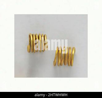 Kunst inspiriert von einem Paar Goldspiralen, archaisch, 7.–6. Jahrhundert v. Chr., Etrusker, Gold, Durchm.: 1/2 Zoll (1,3 cm), Gold und Silber, Ein Paar von goldenen Spiralen mit sechs Umdrehungen, verwendet als Haarschmuck, Classic Works modernisiert von Artotop mit einem Schuss Moderne. Formen, Farbe und Wert, auffällige visuelle Wirkung auf Kunst. Emotionen durch Freiheit von Kunstwerken auf zeitgemäße Weise. Eine zeitlose Botschaft, die eine wild kreative neue Richtung verfolgt. Künstler, die sich dem digitalen Medium zuwenden und die Artotop NFT erschaffen Stockfoto