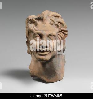 Art inspired by Head of a man, Greek, Terracotta, H. 4 1/4 in. (10,8 cm), Terracottas, Klassische Werke, die von Artotop mit einem Schuss Moderne modernisiert wurden. Formen, Farbe und Wert, auffällige visuelle Wirkung auf Kunst. Emotionen durch Freiheit von Kunstwerken auf zeitgemäße Weise. Eine zeitlose Botschaft, die eine wild kreative neue Richtung verfolgt. Künstler, die sich dem digitalen Medium zuwenden und die Artotop NFT erschaffen Stockfoto