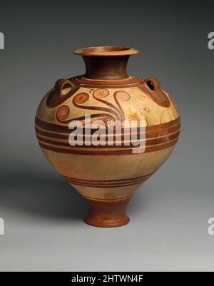 Kunst inspiriert von Terrakotta-Glas mit Nautilus, spätes Helladic IIIA, ca. 1400–1300 v. Chr., Helladic, Mycenaean, Terracotta, H. 21 1/4 Zoll (54 cm), Vasen, Bänder, Schriftrollen und Nautilus in der Kulisse von Felsen und Pflanzen, Classic Works modernisiert von Artotop mit einem Schuss Moderne. Formen, Farbe und Wert, auffällige visuelle Wirkung auf Kunst. Emotionen durch Freiheit von Kunstwerken auf zeitgemäße Weise. Eine zeitlose Botschaft, die eine wild kreative neue Richtung verfolgt. Künstler, die sich dem digitalen Medium zuwenden und die Artotop NFT erschaffen Stockfoto