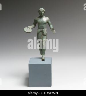 Kunst inspiriert von Bronzestatuette einer Jugend mit Fhier, Archaik, Etrusker, Bronze, H.: 4 1/2 in. (11,4 cm), Bronzen, Statuette einer Jugend mit Phale, Klassisches Werk, das von Artotop mit einem Schuss Moderne modernisiert wurde. Formen, Farbe und Wert, auffällige visuelle Wirkung auf Kunst. Emotionen durch Freiheit von Kunstwerken auf zeitgemäße Weise. Eine zeitlose Botschaft, die eine wild kreative neue Richtung verfolgt. Künstler, die sich dem digitalen Medium zuwenden und die Artotop NFT erschaffen Stockfoto