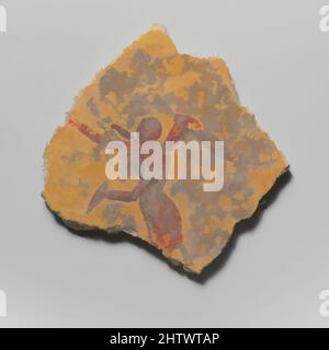 Kunst inspiriert von Wandmalerei Fragment, frühen Imperial, 1. Jahrhundert n. Chr., Roman, Fresko, Insgesamt: 4 7/16 x 4 5/16 x 3/8 Zoll (11,2 x 11 x 1 cm), Verschiedenes-Gemälde, auf gelbem Grund; Figur des Genius in rot, links gewandt, eine Trankopfer machend, Klassisches Werk, modernisiert von Artotop mit einem Schuss Moderne. Formen, Farbe und Wert, auffällige visuelle Wirkung auf Kunst. Emotionen durch Freiheit von Kunstwerken auf zeitgemäße Weise. Eine zeitlose Botschaft, die eine wild kreative neue Richtung verfolgt. Künstler, die sich dem digitalen Medium zuwenden und die Artotop NFT erschaffen Stockfoto