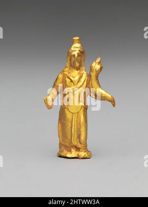 Kunst inspiriert von der Goldstatuette des Zeus Serapis, Mittelkaiserliches, 2.. Jahrhundert n. Chr., römisch, Gold, H.: 1 1/8 Zoll (2,9 cm), Gold und Silber, Serapis war im Wesentlichen ein Konstrukt der ptolemäischen griechischen Herrscher von Ägypten, eine Zusammenlegung der lokalen Götter Osiris und APIs. Obwohl nach und nach subsumiert, modernisierte Classic Works von Artotop mit einem Schuss Moderne. Formen, Farbe und Wert, auffällige visuelle Wirkung auf Kunst. Emotionen durch Freiheit von Kunstwerken auf zeitgemäße Weise. Eine zeitlose Botschaft, die eine wild kreative neue Richtung verfolgt. Künstler, die sich dem digitalen Medium zuwenden und die Artotop NFT erschaffen Stockfoto