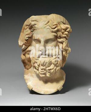 Kunst inspiriert vom Marmorkopf des Zeus Ammon, Imperial, ca. 120–160 n. Chr., römisch, Marmor, H. von Basis: 19 Zoll (48,2 cm.), Steinskulptur, Zeus Ammons Heiligtum in der Oase Siwa in der libyschen Wüste war bereits berühmt, als Alexander der große 331 v. Chr. dorthin pilgerte, klassische Werke, die von Artotop mit einem Schuss Moderne modernisiert wurden. Formen, Farbe und Wert, auffällige visuelle Wirkung auf Kunst. Emotionen durch Freiheit von Kunstwerken auf zeitgemäße Weise. Eine zeitlose Botschaft, die eine wild kreative neue Richtung verfolgt. Künstler, die sich dem digitalen Medium zuwenden und die Artotop NFT erschaffen Stockfoto