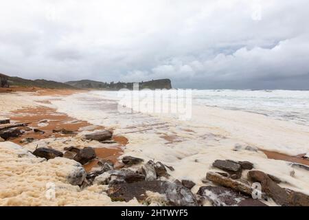 Sydney, Australien. 03. März 2022. An der Ostküste Australiens setzen sich heftige Regenfälle und Überschwemmungen fort, die am Avalon Beach in Sydney am 3.. März 2022 auf wilder Brandung und Meeresboden abgebildet wurden. Kredit: martin Berry/Alamy Live Nachrichten Gutschrift: martin Berry/Alamy Live Nachrichten Stockfoto