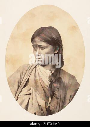 Art Inspired by Bust Portrait of an Indian Woman, 1850s, Albumen Silver Print, Bild: 18,5 x 13,3 cm (7 5/16 x 5 1/4 Zoll), oval, Fotografien, Unbekannt, Klassische Werke, die von Artotop mit einem Schuss Moderne modernisiert wurden. Formen, Farbe und Wert, auffällige visuelle Wirkung auf Kunst. Emotionen durch Freiheit von Kunstwerken auf zeitgemäße Weise. Eine zeitlose Botschaft, die eine wild kreative neue Richtung verfolgt. Künstler, die sich dem digitalen Medium zuwenden und die Artotop NFT erschaffen Stockfoto