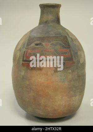 Kunst inspiriert von Flasche, Feline Face, 7.–4. Jahrhundert v. Chr., Peru, Paracas, Keramik, nachgebrannte Farbe, insgesamt: 8 1/8 Zoll (20,57 cm), Keramik-Behälter, von Artotop modernisierte Classic Works mit einem Schuss Moderne. Formen, Farbe und Wert, auffällige visuelle Wirkung auf Kunst. Emotionen durch Freiheit von Kunstwerken auf zeitgemäße Weise. Eine zeitlose Botschaft, die eine wild kreative neue Richtung verfolgt. Künstler, die sich dem digitalen Medium zuwenden und die Artotop NFT erschaffen Stockfoto