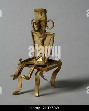 Kunst inspiriert von männlichen Figuren auf dem Hocker (tunjo), 10.–16. Jahrhundert, Kolumbien, Guatavita Lake Region, Muisca, Gold, H. 2 1/8 x B 1 x T 1 7/8 Zoll (5,4 x 2,5 x 4,8 cm), Metallskulptur, Klassische Werke, die von Artotop mit einem Schuss Modernität modernisiert wurden. Formen, Farbe und Wert, auffällige visuelle Wirkung auf Kunst. Emotionen durch Freiheit von Kunstwerken auf zeitgemäße Weise. Eine zeitlose Botschaft, die eine wild kreative neue Richtung verfolgt. Künstler, die sich dem digitalen Medium zuwenden und die Artotop NFT erschaffen Stockfoto