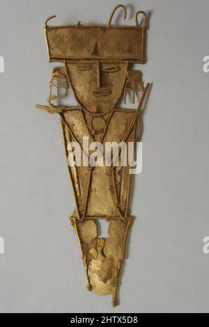 Kunst inspiriert von männlicher Figur (tunjo), 10.–16. Jahrhundert, Kolumbien, Guatavita Lake Region, Muisca, Gold, H. 3 1/8 x B. 1 1/4 Zoll (7,9 x 3,2 cm), Metallskulptur, Klassische Werke, die von Artotop mit einem Schuss Moderne modernisiert wurden. Formen, Farbe und Wert, auffällige visuelle Wirkung auf Kunst. Emotionen durch Freiheit von Kunstwerken auf zeitgemäße Weise. Eine zeitlose Botschaft, die eine wild kreative neue Richtung verfolgt. Künstler, die sich dem digitalen Medium zuwenden und die Artotop NFT erschaffen Stockfoto