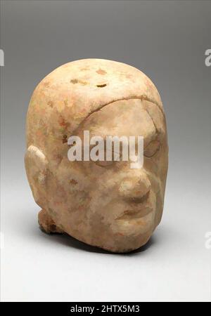 Kunst inspiriert von Head from a Figure, 13.–14. Century, USA, Tennessee, Mississippian, Marmor, H. 7 7/16 x B 5 1/2 x T 6 Zoll (19 x 14 x 15,2 cm), Steinskulptur, Klassisches Werk, modernisiert von Artotop mit einem Schuss Modernität. Formen, Farbe und Wert, auffällige visuelle Wirkung auf Kunst. Emotionen durch Freiheit von Kunstwerken auf zeitgemäße Weise. Eine zeitlose Botschaft, die eine wild kreative neue Richtung verfolgt. Künstler, die sich dem digitalen Medium zuwenden und die Artotop NFT erschaffen Stockfoto