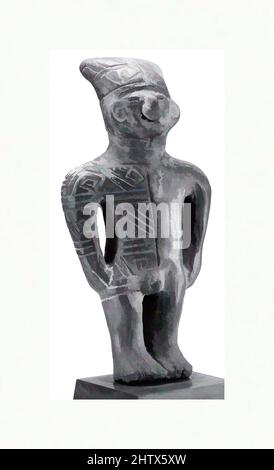 Kunst inspiriert durch stehende männliche Figur aus Keramik, 6.–11. Jahrhundert, Ecuador, Manteno, Keramik, H. 8 1/4 x B 3 Zoll (21 x 7,6 cm), Keramik-Skulptur, Klassisches von Artotop modernisiertes Werk mit einem Schuss Modernität. Formen, Farbe und Wert, auffällige visuelle Wirkung auf Kunst. Emotionen durch Freiheit von Kunstwerken auf zeitgemäße Weise. Eine zeitlose Botschaft, die eine wild kreative neue Richtung verfolgt. Künstler, die sich dem digitalen Medium zuwenden und die Artotop NFT erschaffen Stockfoto