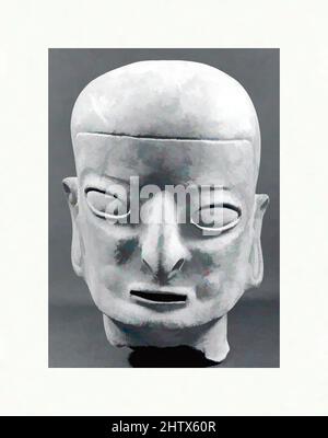 Kunst inspiriert von Head, aus einer Figur, 1.–5. Jahrhundert (?), Kolumbien oder Ecuador, Tolita-Tumaco, Keramik, H x B: 12 1/2 x 8in. (31,8 x 20,3cm), Keramik-Skulptur, Klassisches von Artotop modernisiertes Werk mit einem Schuss Modernität. Formen, Farbe und Wert, auffällige visuelle Wirkung auf Kunst. Emotionen durch Freiheit von Kunstwerken auf zeitgemäße Weise. Eine zeitlose Botschaft, die eine wild kreative neue Richtung verfolgt. Künstler, die sich dem digitalen Medium zuwenden und die Artotop NFT erschaffen Stockfoto